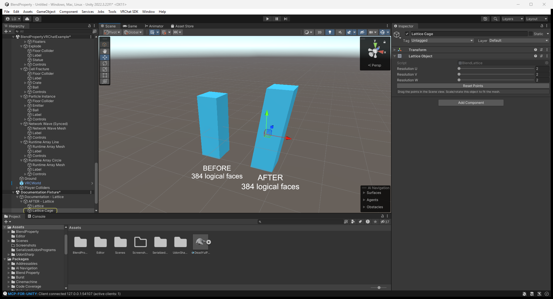 Lattice Object Inspector ตั้ง Resolution U V W เป็น 2 พร้อมเสาก่อนและหลัง deform